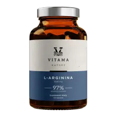 Szklana butelka z suplementem diety L-Arginina 1200 mg. W czym jest arginina? W kapsułkach, które wspierają organizm.