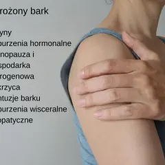 Przyczyny zamrożonego barku: zaburzenia hormonalne, menopauza, cukrzyca, kontuzje. Ćwiczenia mogą pomóc w leczeniu.
