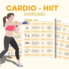 Kobieta w stroju sportowym, plansza z ćwiczeniami HIIT. Szukasz inspiracji na jaki trening na redukcje?