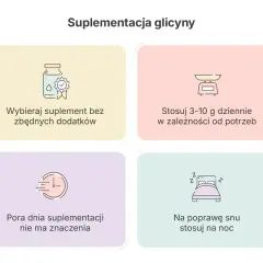 Glicyna dawkowanie: 3-10 g dziennie, bez dodatków. Pora dnia nie ma znaczenia, ale na sen stosuj na noc.