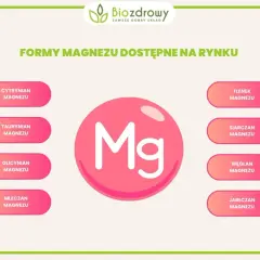 Różne formy magnezu dostępne na rynku, w tym glicynian magnezu, w formie suplementów.