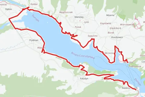 Mapa z zaznaczoną trasą rowerową wokół Jeziora Czorsztyńskiego i Dunajca. Idealna velo dunajec trasa rowerowa dla miłośników przyrody.
