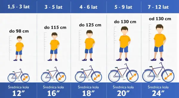 Tabela rozmiarów rowerów: dla wzrostu 180 cm, szukaj ramy z kołami 24" lub większymi.