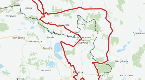 Mapa z zaznaczonymi trasami rowerowymi Małopolska, prowadzącymi przez tereny zurbanizowane i zielone.