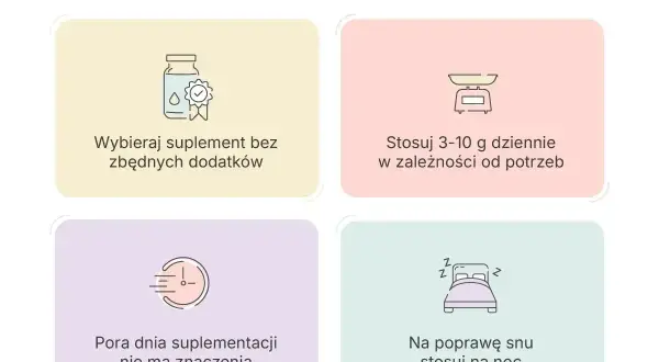 Glicyna dawkowanie: 3-10 g dziennie, bez dodatków. Pora dnia nie ma znaczenia, ale na sen stosuj na noc.