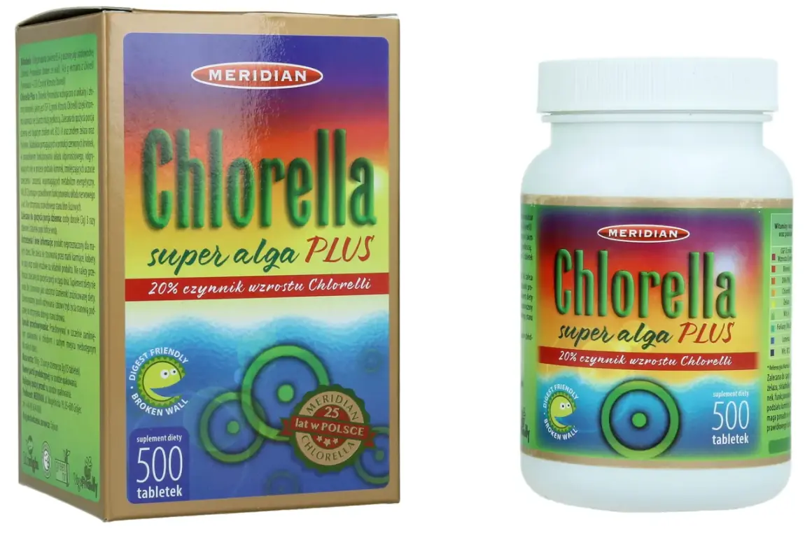 Chlorella Meridian Super Alga PLUS, 500 tabletek. Atrakcyjna chlorella cena dla zdrowia.