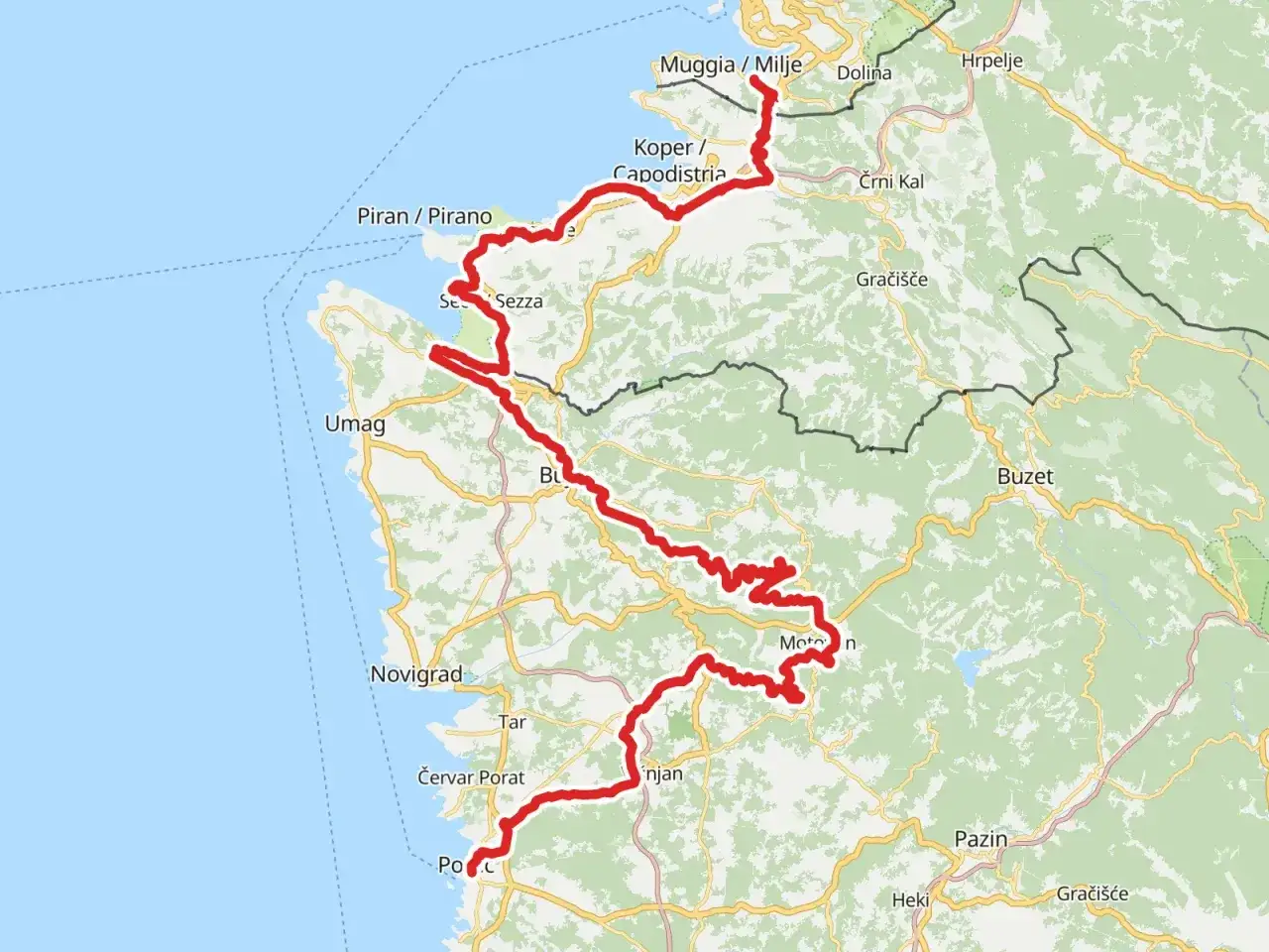 Trasa rowerowa Alpe Adria wije się przez malownicze wybrzeże Istrii, od Piranu po Umag i dalej w głąb lądu.