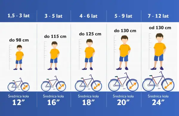 Tabela rozmiarów rowerów: dla wzrostu 180 cm, szukaj ramy z kołami 24" lub większymi.
