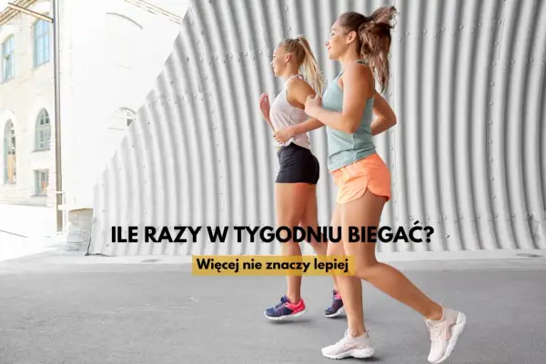 Dwie kobiety biegają, zastanawiając się, jak często biegać. Tekst sugeruje, że więcej nie znaczy lepiej.
